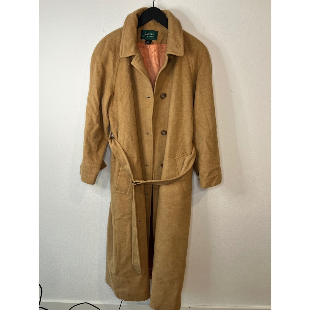 Lauren Ralph Lauren Womens Trench Coat Belted 100% Camel Hair Tan 8